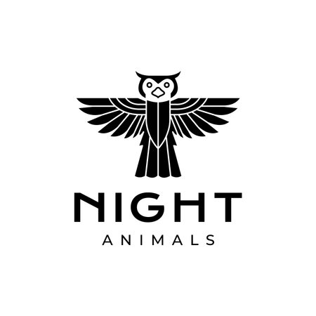 flying bird nocturnal freedom horned owl modern geometric black logo design vectorのイラスト素材