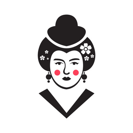 japanese woman beauty culture traditional vintage minimal mascot logo icon vector illustrationのイラスト素材