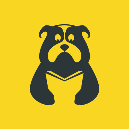 bulldog pets dog reading book study smart mascot cartoon flat modern logo icon vector illustrationのイラスト素材