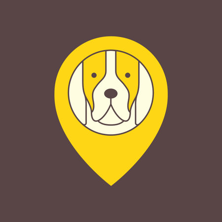 dog head pets pin map location pet shop clinic grooming mascot colorful logo icon vector illustrationのイラスト素材