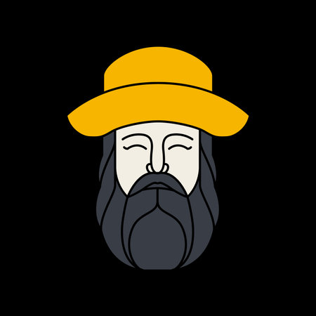 fashion style hairstyle hat circle bushy beard cool man old face smile mascot logo design vectorのイラスト素材