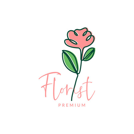 feminine plant flower florist floral modern minimal line art colorful logo design designのイラスト素材