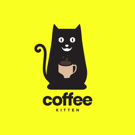 cat pets hold glass drink coffee warm mascot cartoon cute simple modern logo vector icon illustrationのイラスト素材