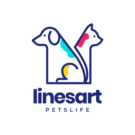 dog cat pets lines atr colorful abstract modern minimal mascot logo vector icon illustrationのイラスト素材