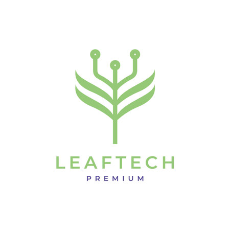 trident leaves technology connect nature logo design vector icon illustrationのイラスト素材