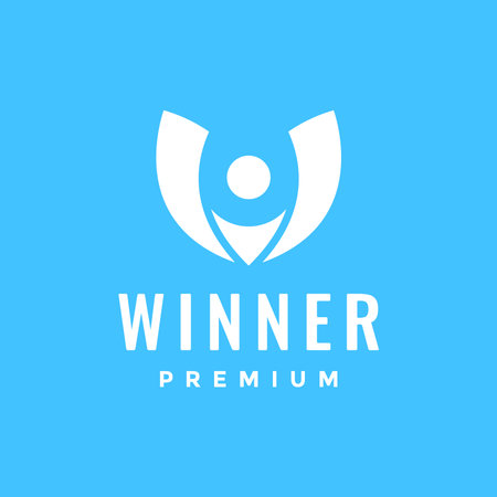 people sign simple hands up winner modern spirit logo design vector icon illustrationのイラスト素材