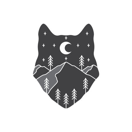 wolf head night logo design vector