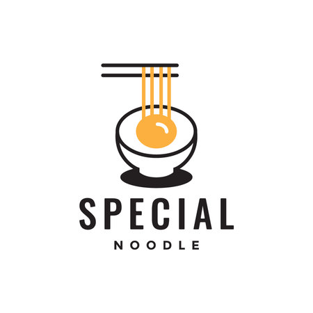 special noodle bowl egg taste line style simple minimal colorful logo design vector icon illustrationのイラスト素材