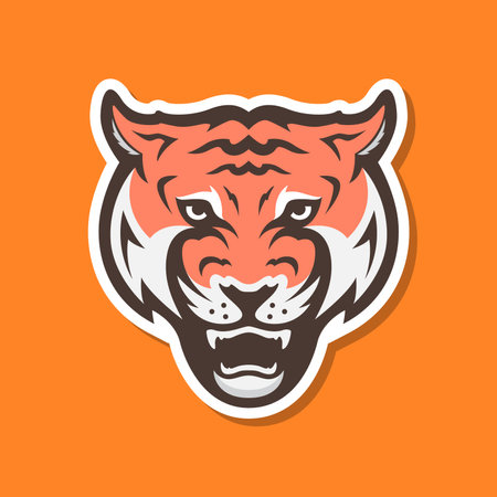 tiger portrait roar beast wildlife carnivore colorful modern mascot character cartoon sticker logo design vector icon illustrationのイラスト素材