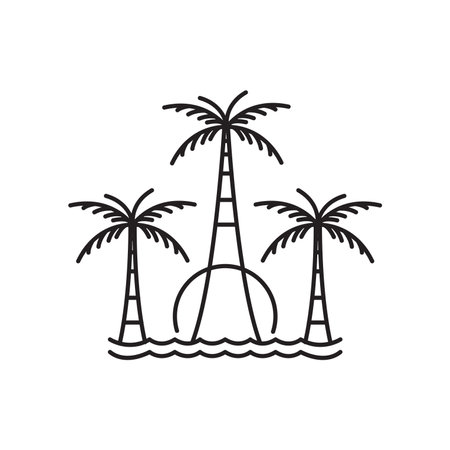 coconut trees beach relax line minimal logo design vectorのイラスト素材