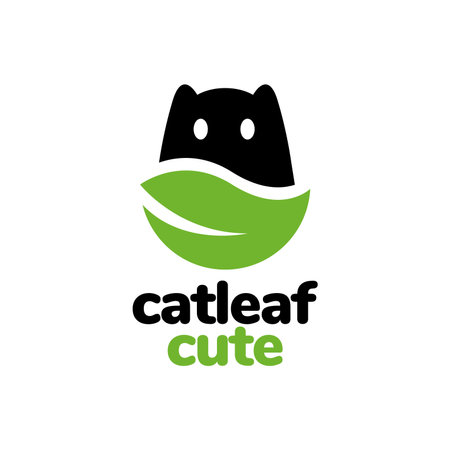 cat pets shape leaves simple modern mascot cute character cartoon flat logo design vector illustrationのイラスト素材