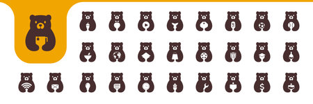 bear flat mascot minimal icon collection set logo design vectorのイラスト素材