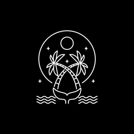 beach vacation holiday coconut tree wave line color logo design vectorのイラスト素材
