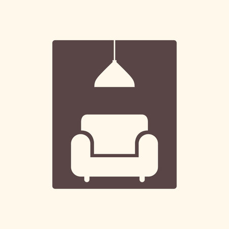 armchair sofa with chandelier minimalist room interior furniture flat logo design vector icon illustrationのイラスト素材