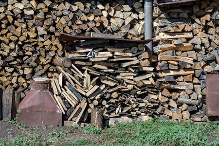 Preparation Pile Of Wood For The Winter. Dry Firewood.の写真素材
