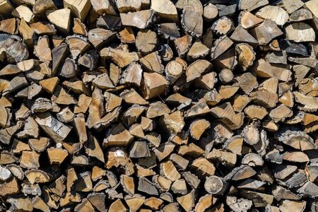 Preparation Pile Of Wood For The Winter. Wall Dry Firewood. Texture, Background Series.の写真素材