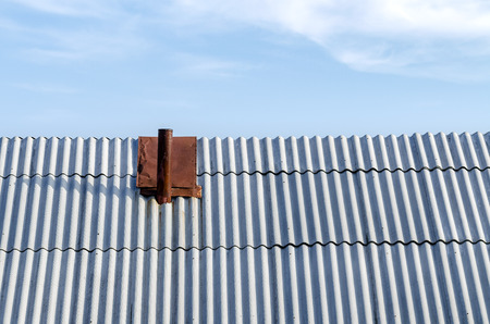 Roof With Chimney. Covered Slate.の写真素材
