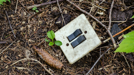 Old Two-Button Light Switch On The Streetの写真素材