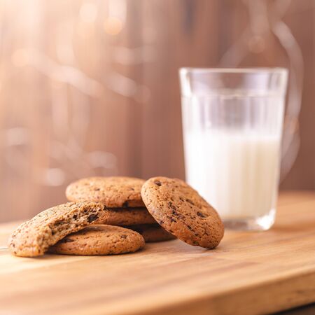 Oatmeal Cookies With A Glass Of Milk. Shallow Depth Of Field. Close-Up.の写真素材
