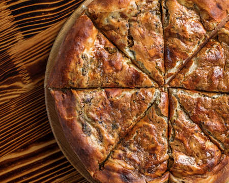 Khachapuri. Traditional Georgian Dish. Homemade Baking. Top View.の写真素材
