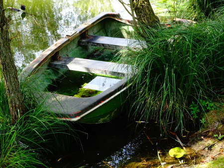 lake boat landscapeの写真素材