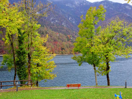 autumn lake landscapeの写真素材