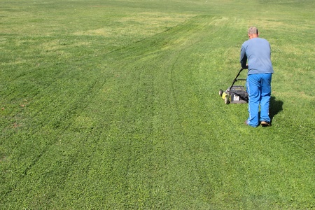 Gardener on a lawnの写真素材