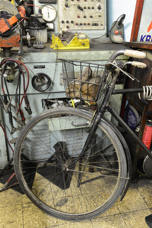 Old electro-mechanic tool in a workshopの写真素材