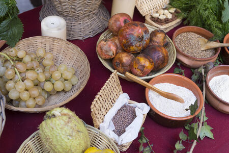 ancient roman food reconstruction of a marketの写真素材