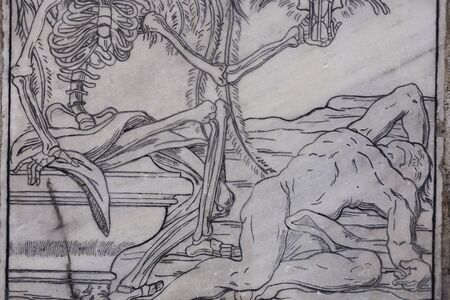 marble plate asking alms to buried unknown travellerの写真素材