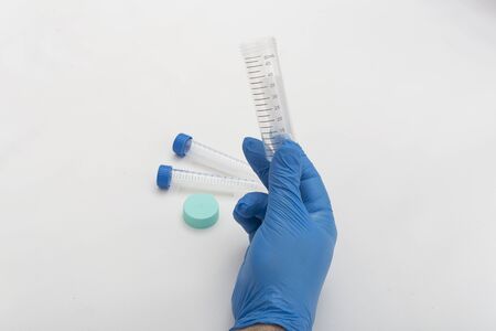 Research lab test tube and handの写真素材