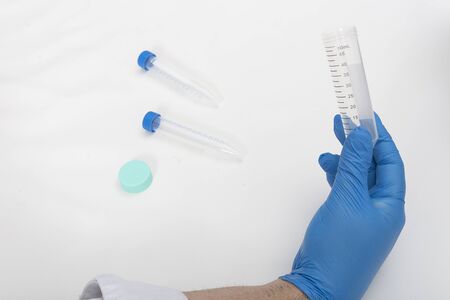 Research lab test tube and handの写真素材
