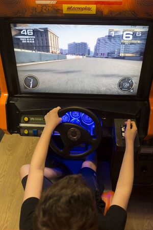 Rome, Italy, 05/12/2015 - Videogame room in the Brunswick leisure centreのeditorial素材