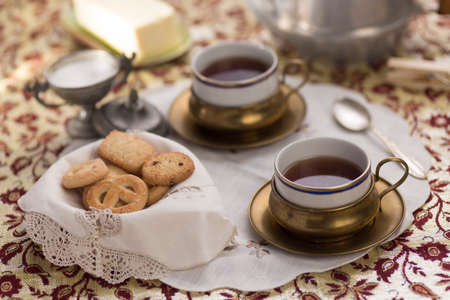 Tea with biscuitの写真素材