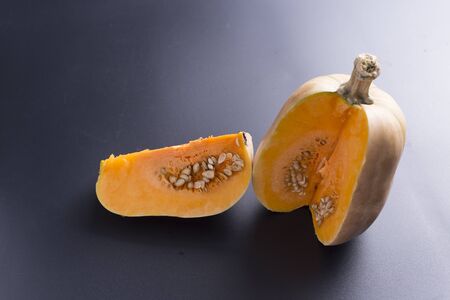 Pumpkin isolated on a black backgroundの写真素材