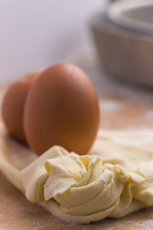 Fresh pasta and eggsの写真素材