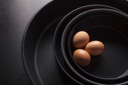 Composition of many eggs in the kitchenの写真素材