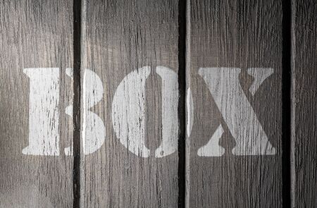 Front Macro Of Wood Panels With A BOX Logoの写真素材