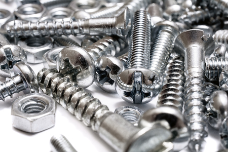 A Macro Of A Big Collection Of Iron Screws, Woodscrews And Boltsの写真素材