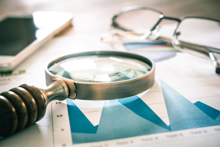 Analyzing Business Statistics With Magnifying Glass, Mobile Phonの写真素材