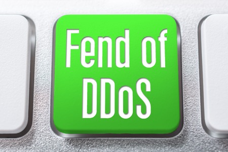 Green Fend Of DDoS Button On A White Keyboard, Cyber Protectionの写真素材