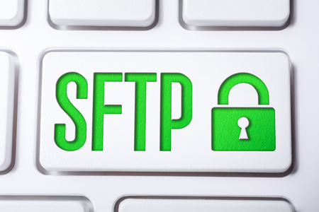 Macro Of The Word SFTP With A Lock Security Icon On A Keyboard Buttonの写真素材