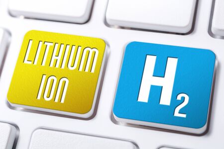 Lithium Ion And H2 Chemical Formula For Hydrogen On Keyboard Buttons, Future Energy Conceptの写真素材
