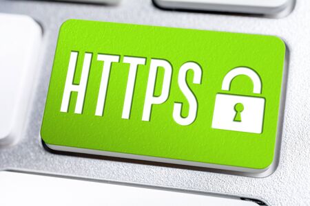 Green HTTPS Button With A Lock On A Keyboard, Secure Internet Conceptの写真素材