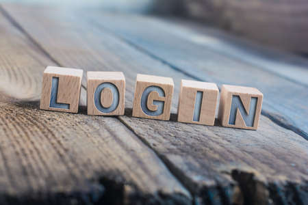 Login Written On Wooden Blocks On A Floorの写真素材