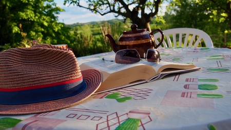 Relaxed time in a sunny afternoon in Italyの写真素材