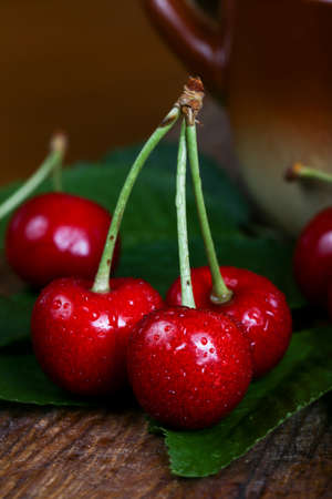 sweet cherry on the tableの写真素材