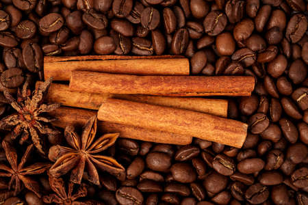 coffee, cinnamon and star aniseの写真素材