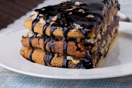 piece of cake on a white plateの写真素材