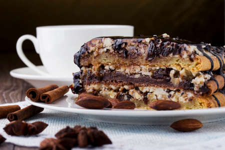 piece of cake on a white plateの写真素材